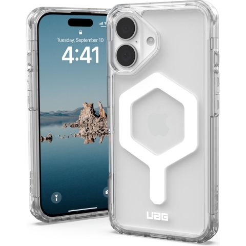 Urban Armor Gear Plyo MagSafe Case Backcover Apple iPhone 16 Ice, Transparant, Wit MagSafe compatible
