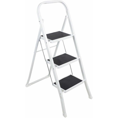 Inklapbare keukentrap - wit/zwart - 3 treden - 105 cm - huishoudtrap -