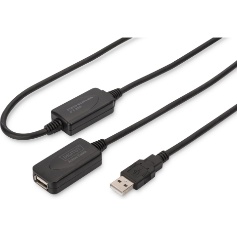 Digitus USB-kabel USB 2.0 USB-A bus, USB-A stekker 20.00 m Zwart Met USB, Met verlengkabel DA-73102