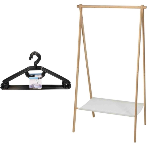Set van kledingrek met plank en kledinghangers - bamboe - 155 cm -