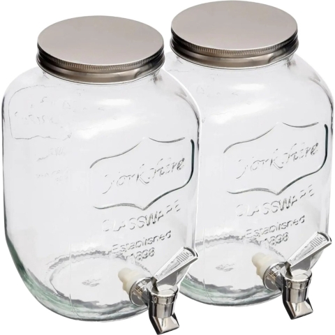 2x stuks glazen drank dispenser - 8 liter - met metalen kraantje en schroefdeksel -