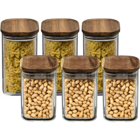Set van 6x keuken voorraadbussen/potten glas 1.0 en 1.3 Liter inhoud -