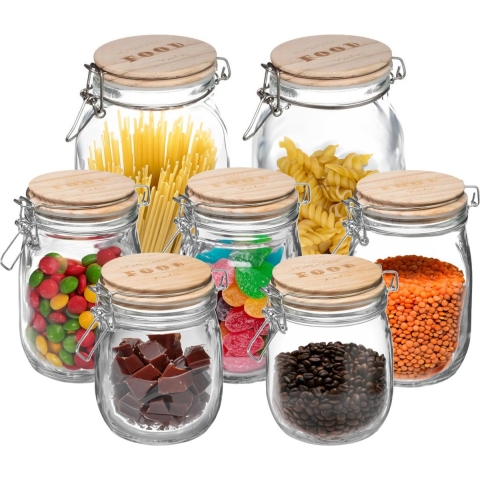Set van 7x keuken voorraadbussen/potten glas 0.75/1.0/2.0 Liter inhoud -