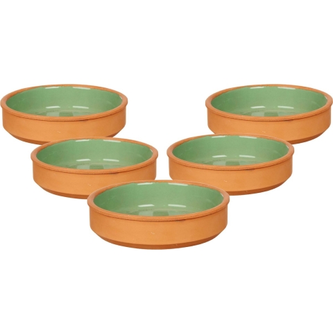 Set 12x tapas/creme brulee serveer schaaltjes terracotta/groen 16x4 cm -