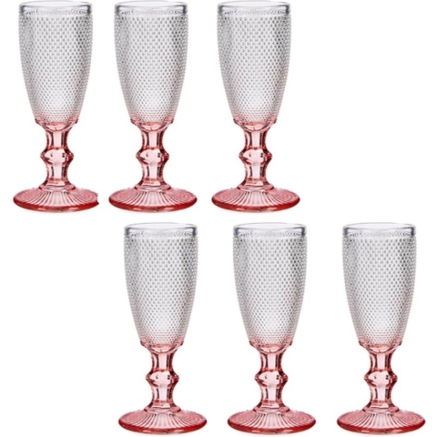 Luxe Monaco serie Champagneglazen set 12x stuks op roze voet 180 ml -