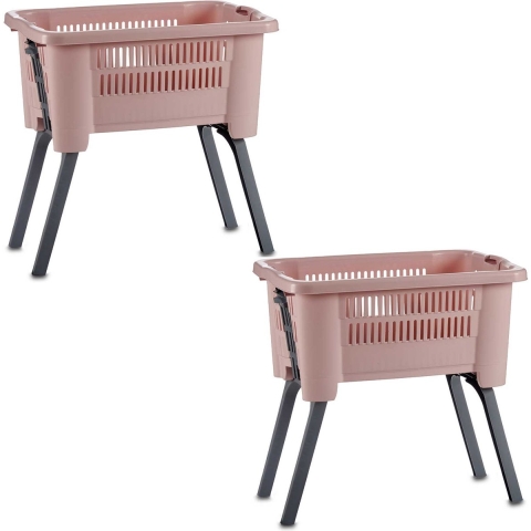 2x Stuks Wasmanden op poten - oudroze kunststof - 25L - 60 x 40 x 30 cm -
