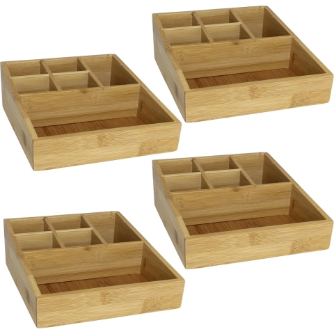 4x stuks make-up/pennen sorteer organizer 6-vaks bakje 17 x 21 x 9 cm bamboe -