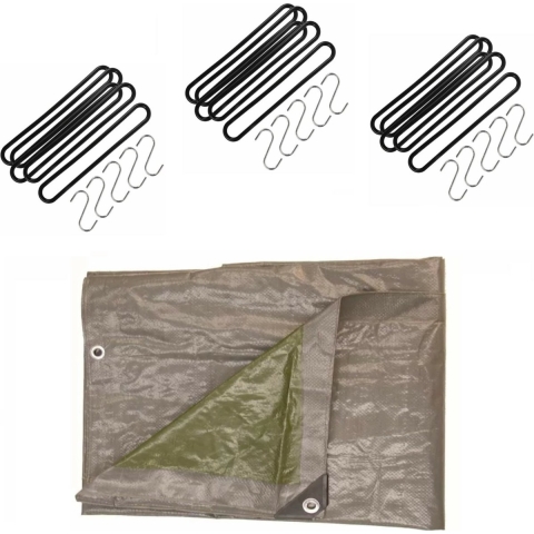 Afdekzeil / dekzeil grijs 6 x 4 meter met 20 spanrubbers en S-haken -