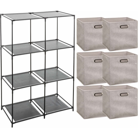 Kastmandjes/opberg mandjes - beige - 6x stuks van 29 Liter - In rekje van 68 x 98 cm -