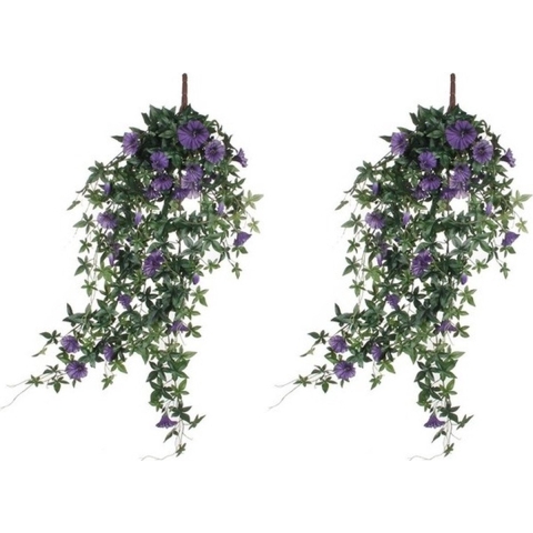 2x Groene Petunia paarse bloemen kunstplanten 80 cm -