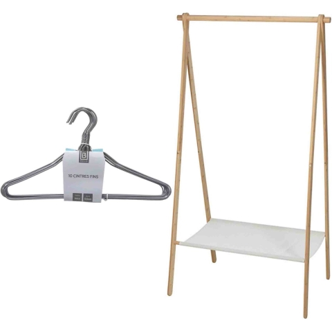 Set van kledingrek met plank en kledinghangers - bamboe - 155 cm -