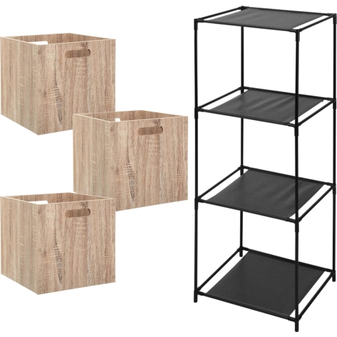 Opbergrek 3-laags Smartrack - 3x mandjes hout - naturel - 34 x 98 cm -