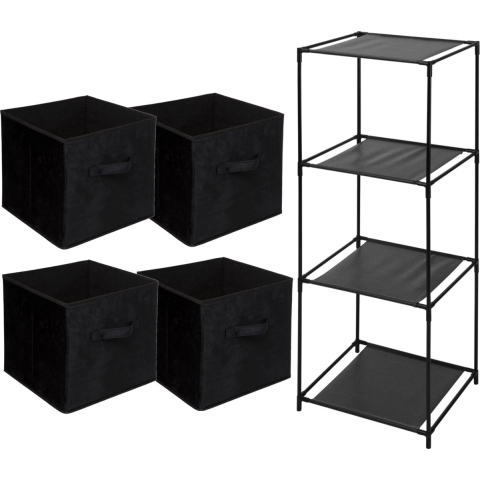 Opbergrek 4-laags Smartrack - 4x mandjes polyester - zwart - 34 x 104 cm -