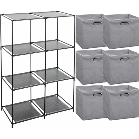 Kastmandjes/opberg mandjes - lichtgrijs - 6x stuks van 29 Liter - In rekje van 68 x 98 cm -