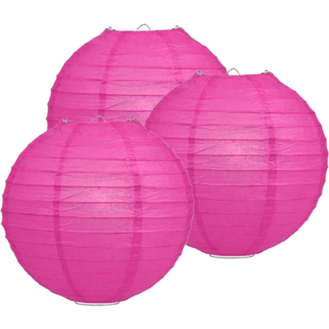 Luxe bol feest lampion - 8x stuks - fuchsia roze - dia 35 cm - papier -
