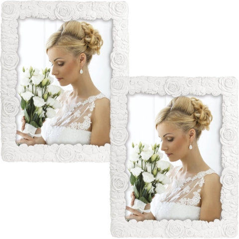 2x stuks kunststof fotolijst wit met bloemen motief geschikt voor een foto van 15 x 20 cm -