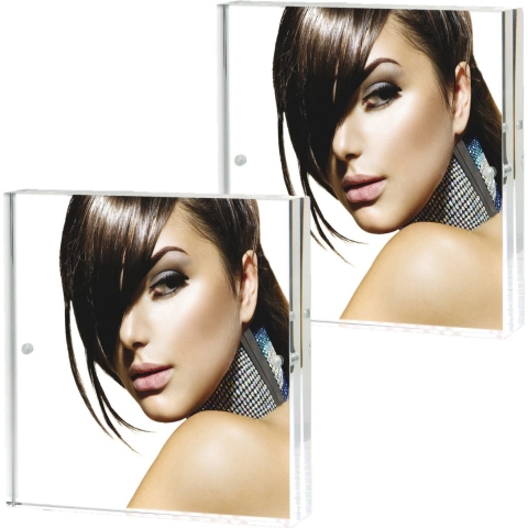 2x stuks acryl fotolijst transparant met magnetisch frame geschikt voor een foto van 15 x 15 cm -