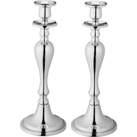 Kaarsen Kandelaar - Set van 2x stuks - klassiek - zilverkleurig - metaal - 11 x 30 cm - kaarshouder -