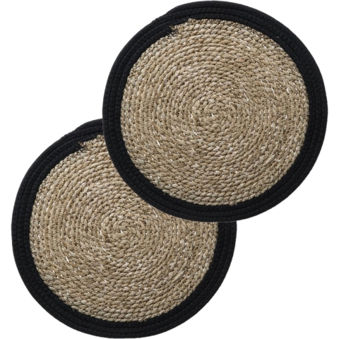 Set van 8x stuks placemats zeegras zwart 39 cm -