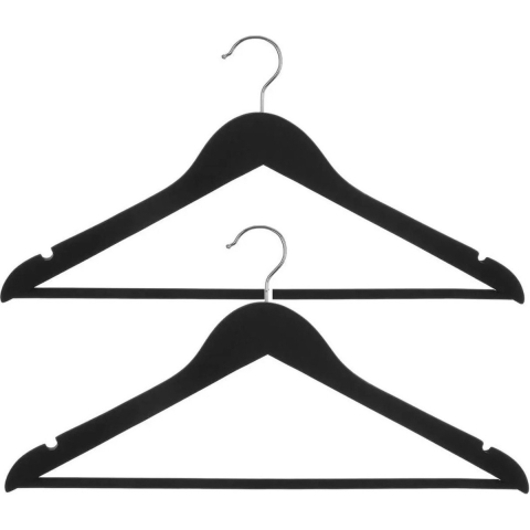 Set van 15x stuks luxe houten kledinghangers met rubber coating zwart 45 x 23 cm -
