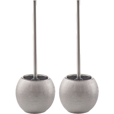 2x stuks WC/Toiletborstel in houder keramiek - zilver glitter - D12 x 34 cm -