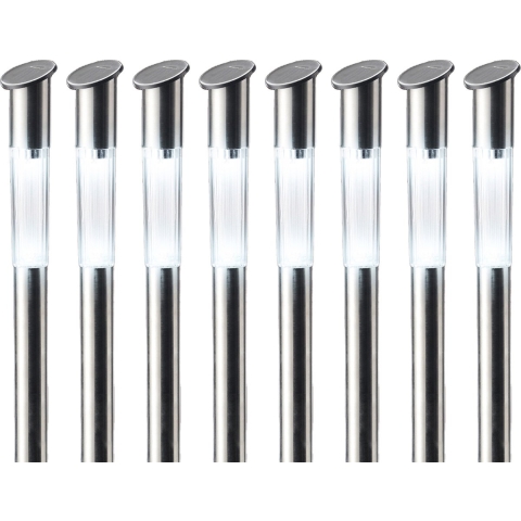 8x stuks solar prikspots/tuinspots led - rvs - H57 cm - koel wit -