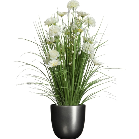 Kunstbloemen boeket wit - in pot antraciet grijs - keramiek - H70 cm -