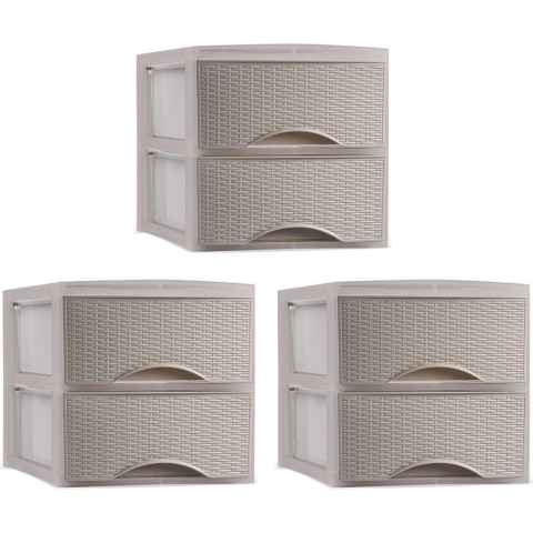 Thuis kantoor organizer ladeblok - 3x - 2 lades - 25 x 37 x 26 cm - kunststof - beige -