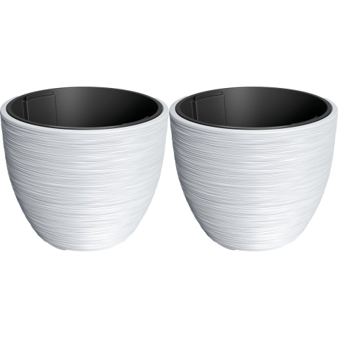 Plantenpot/bloempot Furu Stripes - 2x - buiten/binnen - kunststof - wit - D47 x H47 cm -