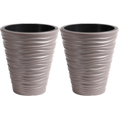 Plantenpot/bloempot Sand Dunes - 2x - buiten/binnen - kunststof - beige - D39 x H43 cm -