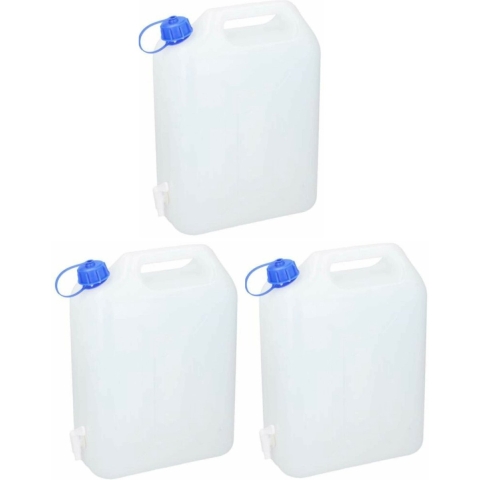 Jerrycan voor water - 3x - 20 liter - Kunststof - met kraantje en dop -