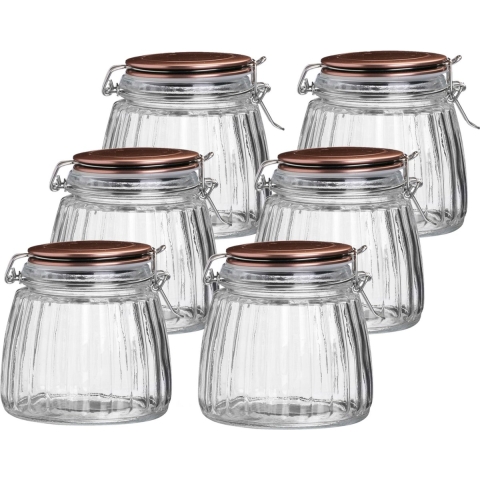 Voorraadpot/bewaarpot - 10x - 1L - glas - met beugelsluiting - koperen deksel -
