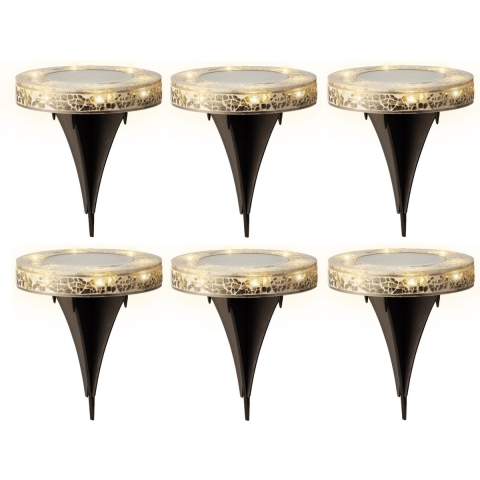 Grondspots solar tuinverlichting - 6x - mozaiek - grijs - D12 x H13 cm - prikspot -