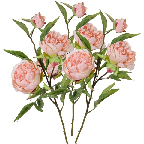 Kunstbloem pioenroos Spring Dream - 3x - licht roze - 73 cm - kunststof steel - decoratie -