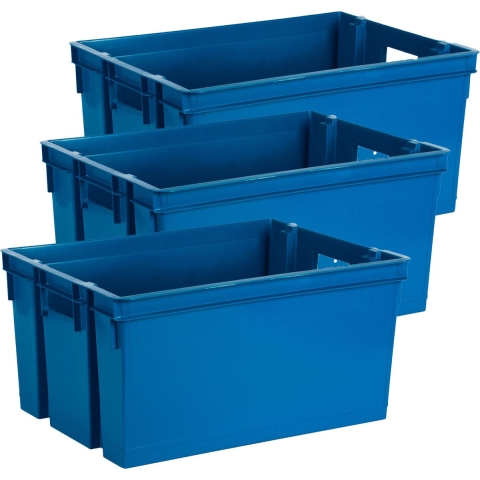 Opbergbox/opbergkrat 50 L - 3x - blauw - kunststof - 56 x 41 x 29 cm - stapelbaar/nestbaar -