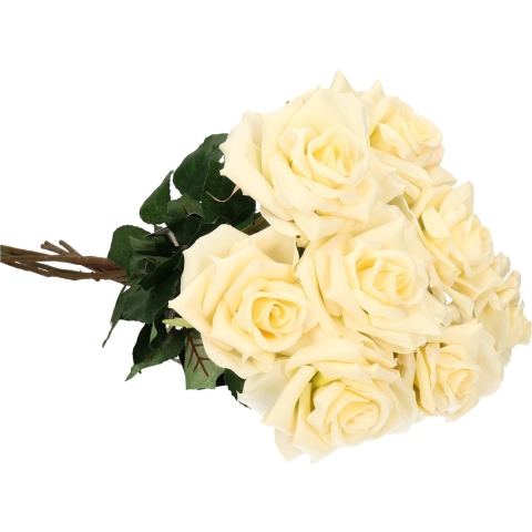 Kunstbloemen boeket roos Emily - 8x - creme - 66 cm - kunststof steel - decoratie bloemen -