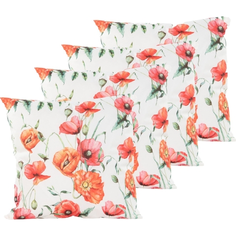 Sierkussen voor binnen en buiten - 4x - bloemenprint - wit - 45 x 45 cm - tuinkussen -
