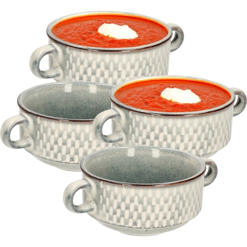 Kommetjes/schaaltjes voor dessert/soep/ontbijt - 8x - Keramiek - D11 x 6 cm - grijs/groen print -