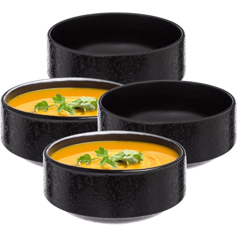 Soepkommen/serveer schaaltjes - 8x - Loft - keramiek - D15 x H7 cm - antraciet - Stapelbaar -