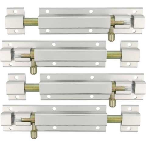 AMIG schuifslot/plaatgrendel - 4x - aluminium - 25cm - zilver - incl schroeven - deur - raam -