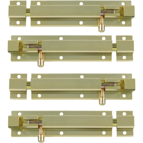 AMIG schuifslot/plaatgrendel - 4x - aluminium - 25cm - goud - incl schroeven - deur - raam -