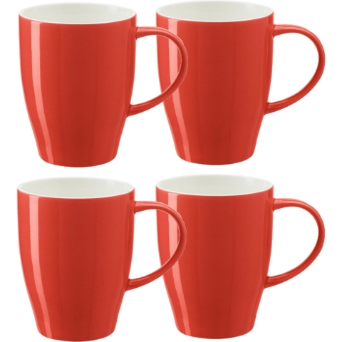 Koffie mokken/bekers Paris - 8x - porselein - met oor - rood - 350 ml - stijlvolle vorm -