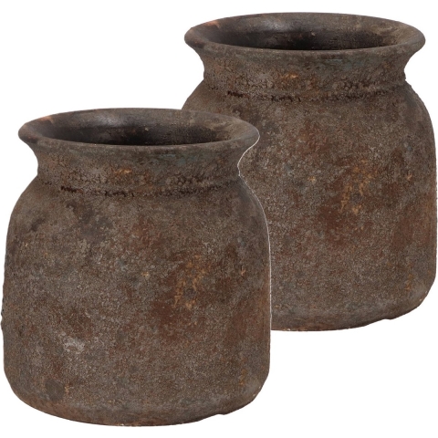 DK Design Bloemenvaas kruik model Maya - 2x - roestbruin - D20 x H21 cm - rustieke vaas -