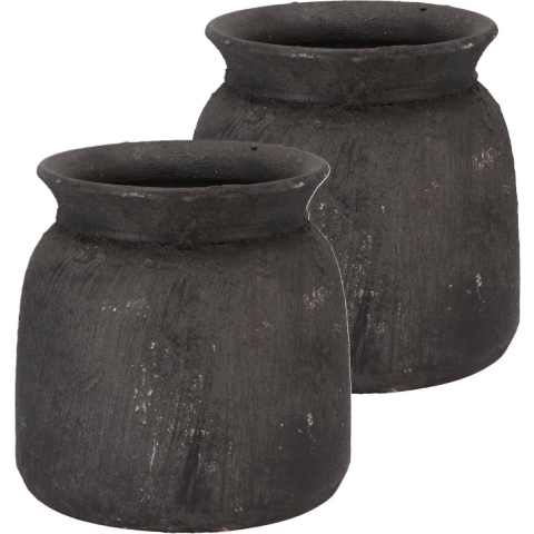 DK Design Bloemenvaas kruik model Maya - 2x - verweerd zwart - D20 x H21 cm - rustieke vaas -