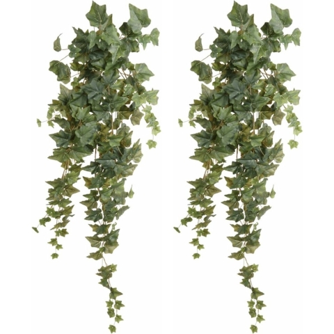 Emerald kunstplant/hangplant - 2x - Klimop/hedera - groen - 100 cm lang -