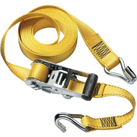 Masterlock Ratchet tie down with J hooks 4,50m - colour : yellow - PVC grip on r - 3058EURDAT