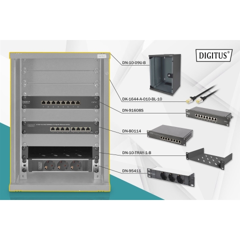 Digitus DN-10-SET-2-B 10inch-patchkast 9 HE Zwart (RAL 9005), Zwart