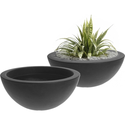 Plantenpot/bloempot - 2x - ronde schaal - kunststof - grijs - D52 x H20 cm -