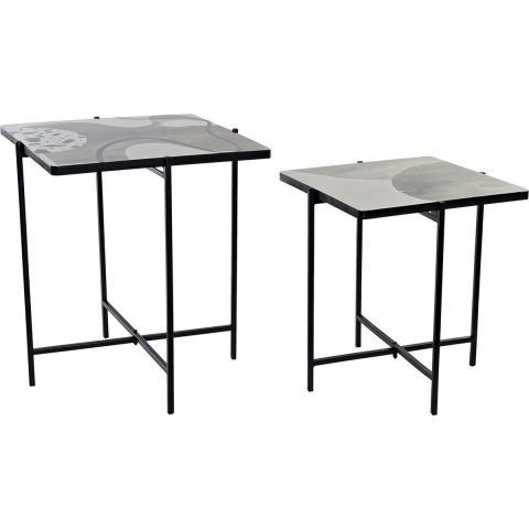 Set van 2x stuks bijzettafels vierkant ijzer zwart met moderne print 40 x 40 x 46 cm -