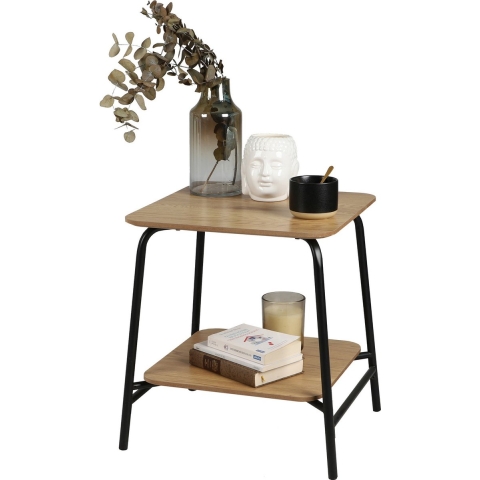Urban Living Bijzettafel met 2 levels - zwart/bruin - metaal/hout - L45 x B45 x H51 cm -
